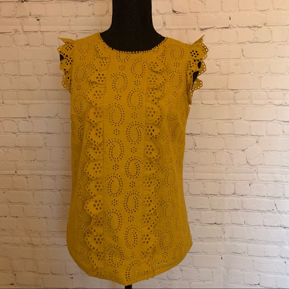 Boden sleeveless mustard colored, eyelet top, sz 2 - Picture 2 of 13